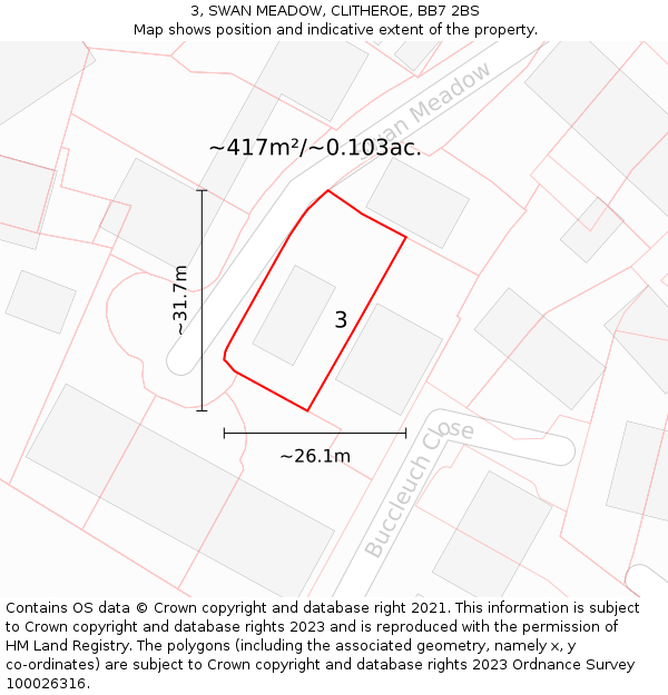 3, SWAN MEADOW, CLITHEROE, BB7 2BS: Plot and title map