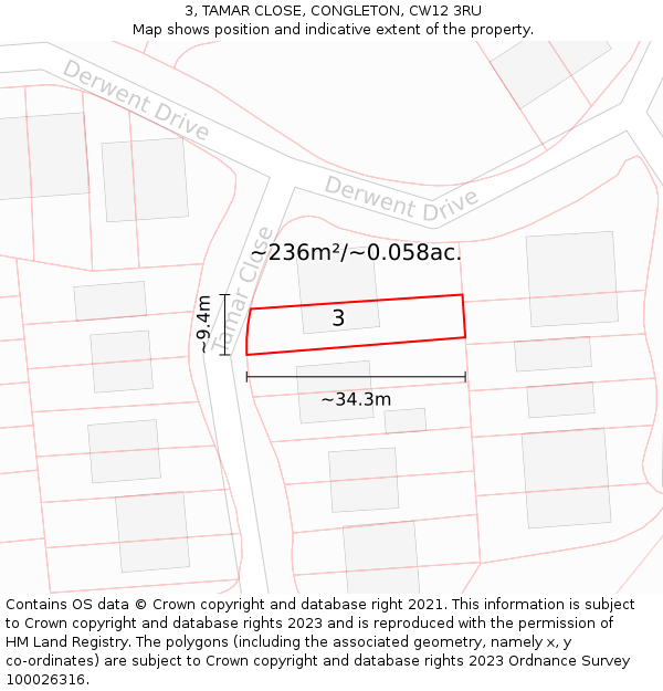 3, TAMAR CLOSE, CONGLETON, CW12 3RU: Plot and title map