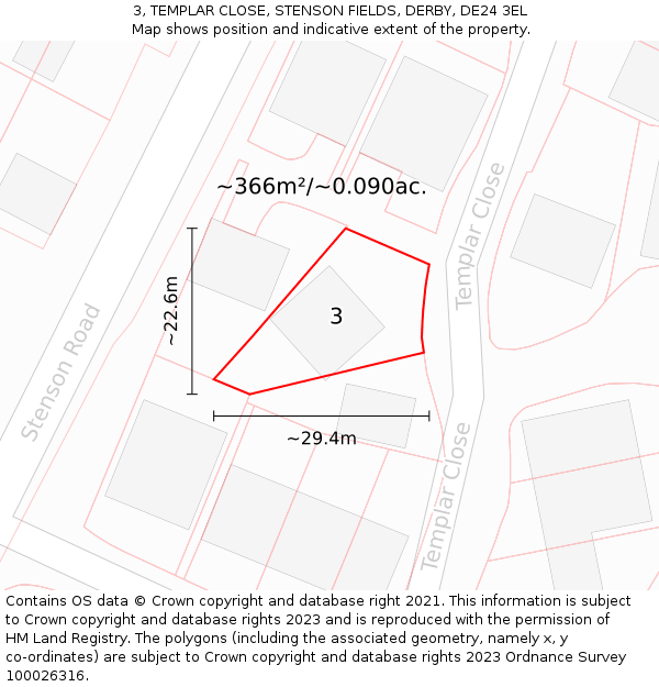 3, TEMPLAR CLOSE, STENSON FIELDS, DERBY, DE24 3EL: Plot and title map