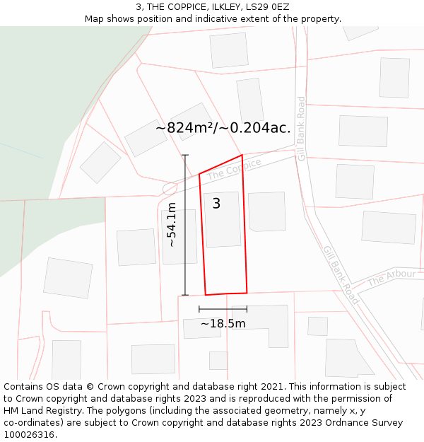 3, THE COPPICE, ILKLEY, LS29 0EZ: Plot and title map