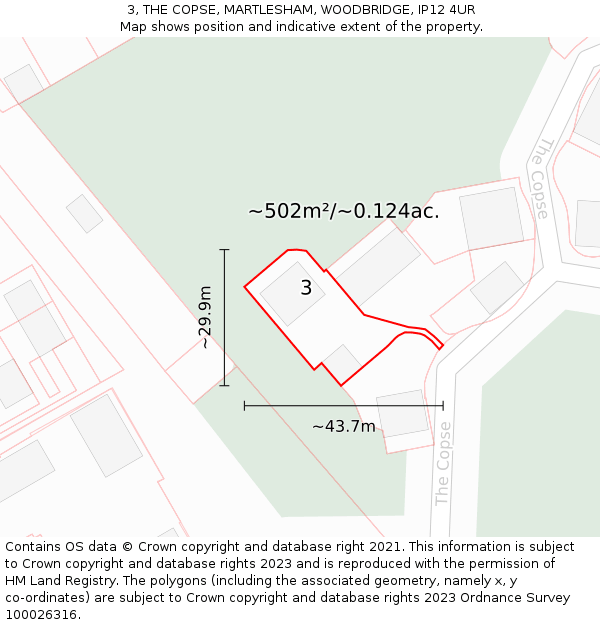 3, THE COPSE, MARTLESHAM, WOODBRIDGE, IP12 4UR: Plot and title map
