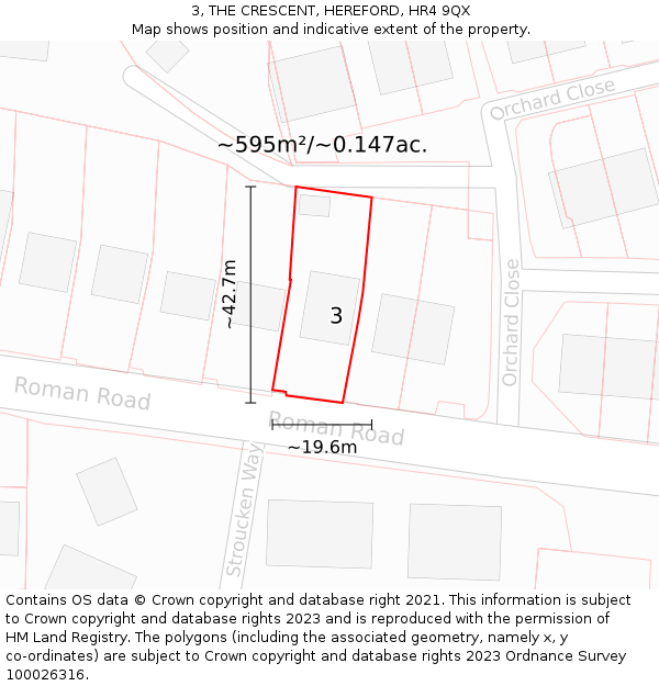 3, THE CRESCENT, HEREFORD, HR4 9QX: Plot and title map