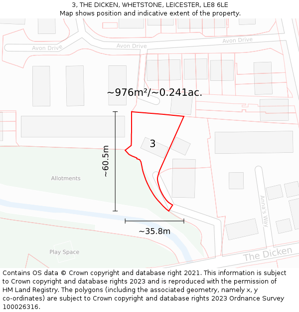 3, THE DICKEN, WHETSTONE, LEICESTER, LE8 6LE: Plot and title map