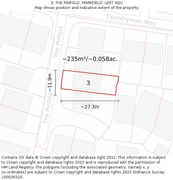 3, THE PINFOLD, MARKFIELD, LE67 9QU: Plot and title map