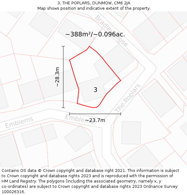 3, THE POPLARS, DUNMOW, CM6 2JA: Plot and title map