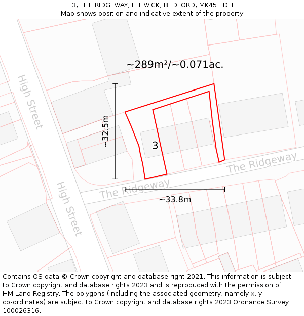 3, THE RIDGEWAY, FLITWICK, BEDFORD, MK45 1DH: Plot and title map