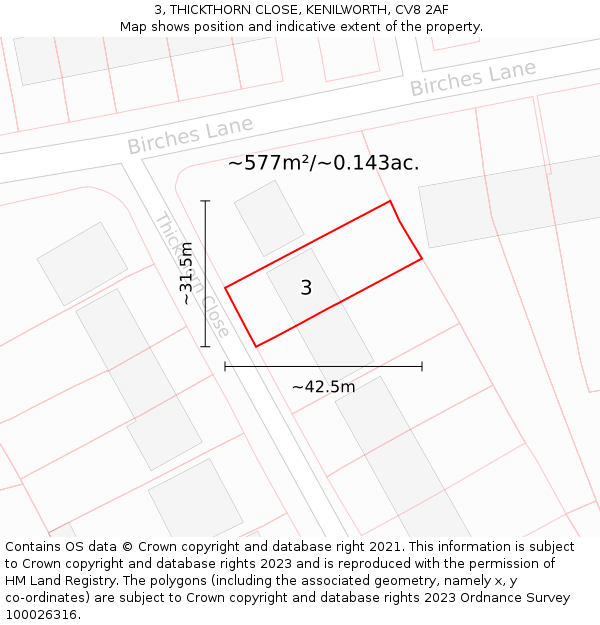 3, THICKTHORN CLOSE, KENILWORTH, CV8 2AF: Plot and title map