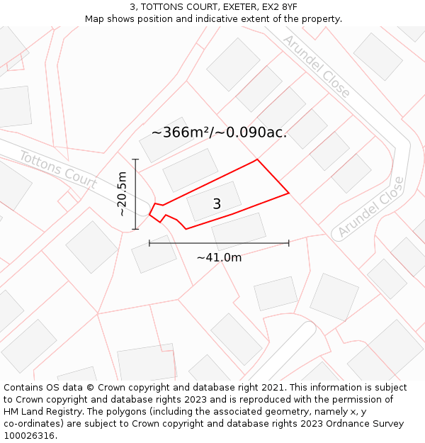 3, TOTTONS COURT, EXETER, EX2 8YF: Plot and title map