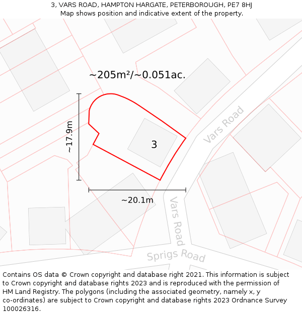 3, VARS ROAD, HAMPTON HARGATE, PETERBOROUGH, PE7 8HJ: Plot and title map