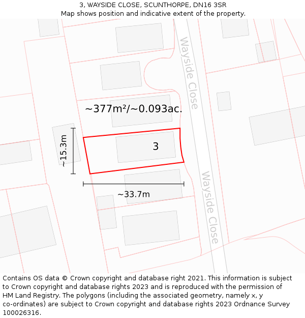 3, WAYSIDE CLOSE, SCUNTHORPE, DN16 3SR: Plot and title map