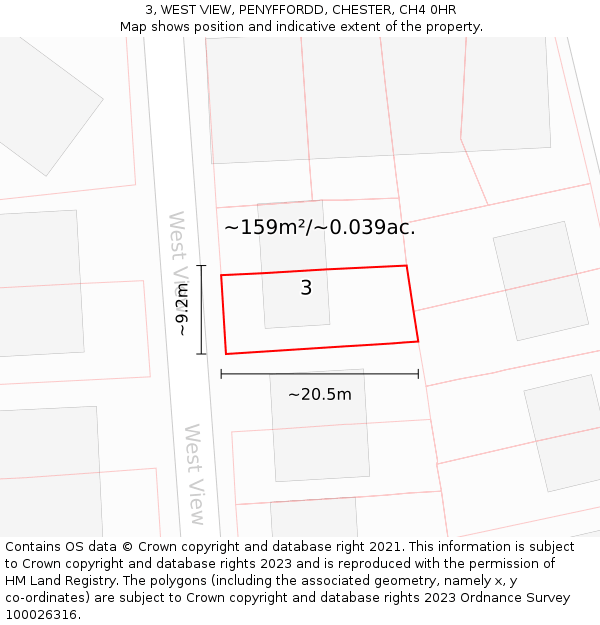 3, WEST VIEW, PENYFFORDD, CHESTER, CH4 0HR: Plot and title map