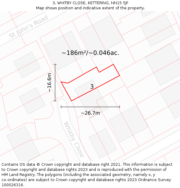 3, WHITBY CLOSE, KETTERING, NN15 5JF: Plot and title map