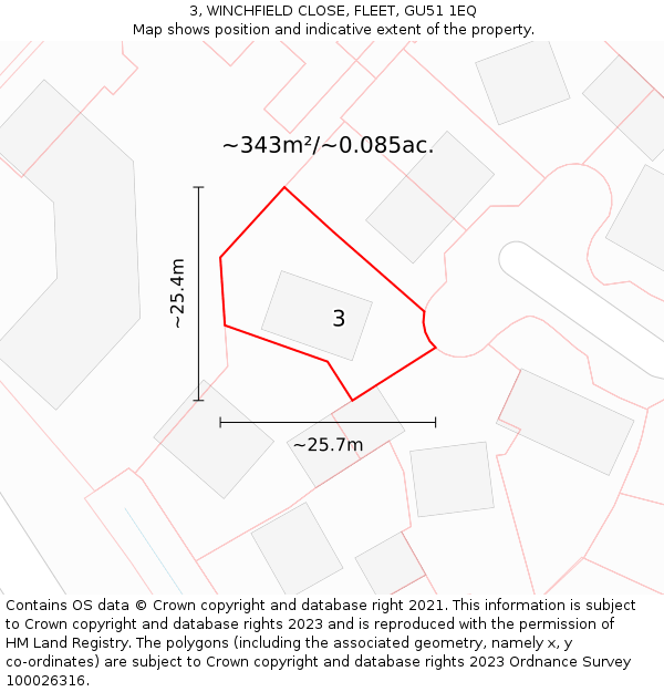 3, WINCHFIELD CLOSE, FLEET, GU51 1EQ: Plot and title map
