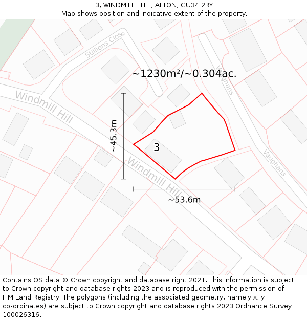 3, WINDMILL HILL, ALTON, GU34 2RY: Plot and title map