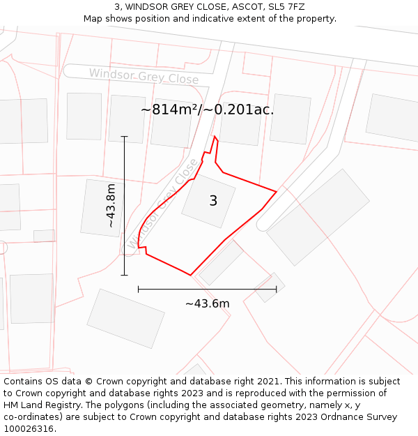 3, WINDSOR GREY CLOSE, ASCOT, SL5 7FZ: Plot and title map