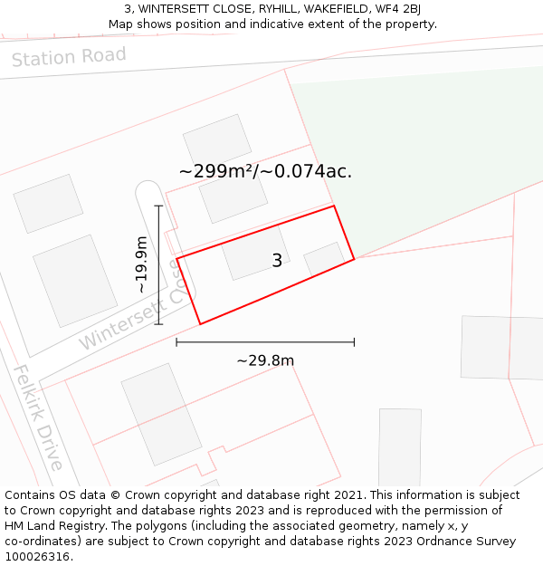 3, WINTERSETT CLOSE, RYHILL, WAKEFIELD, WF4 2BJ: Plot and title map