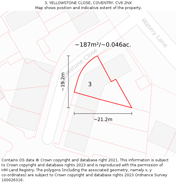 3, YELLOWSTONE CLOSE, COVENTRY, CV6 2NX: Plot and title map