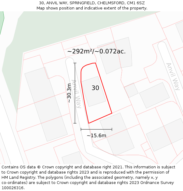 30, ANVIL WAY, SPRINGFIELD, CHELMSFORD, CM1 6SZ: Plot and title map