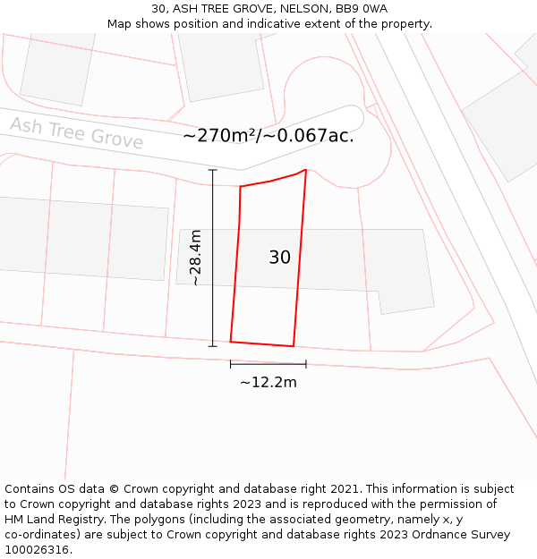 30, ASH TREE GROVE, NELSON, BB9 0WA: Plot and title map