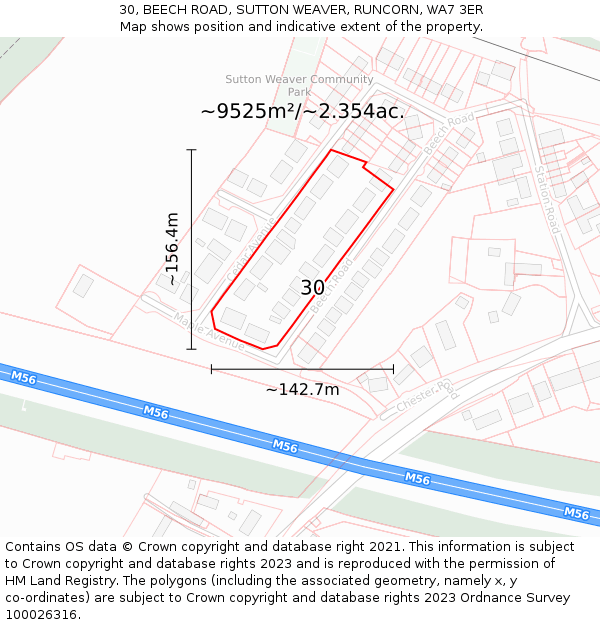 30, BEECH ROAD, SUTTON WEAVER, RUNCORN, WA7 3ER: Plot and title map