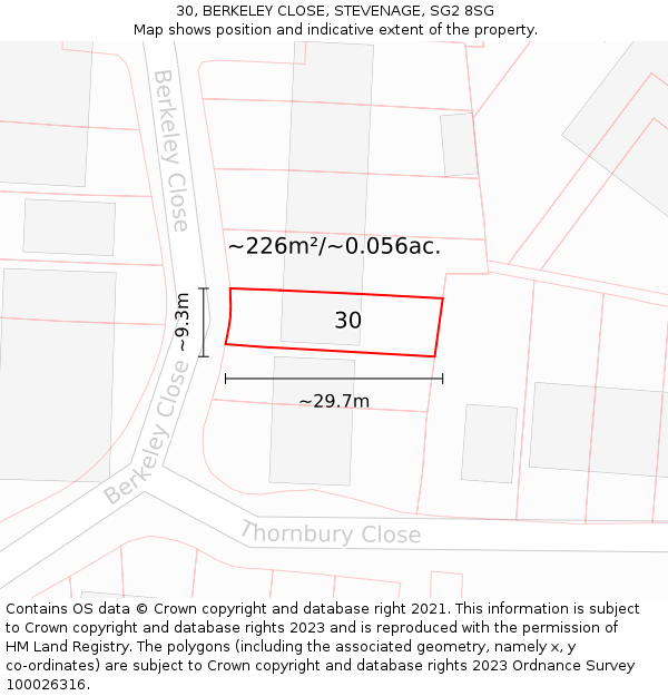 30, BERKELEY CLOSE, STEVENAGE, SG2 8SG: Plot and title map