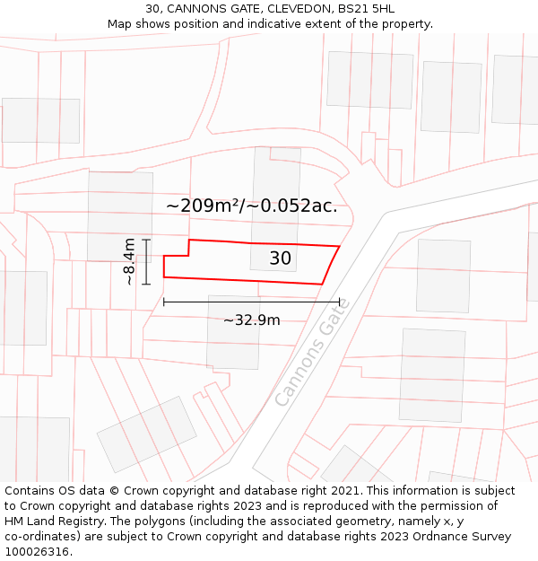 30, CANNONS GATE, CLEVEDON, BS21 5HL: Plot and title map