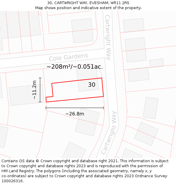 30, CARTWRIGHT WAY, EVESHAM, WR11 2RS: Plot and title map