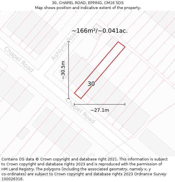 30, CHAPEL ROAD, EPPING, CM16 5DS: Plot and title map