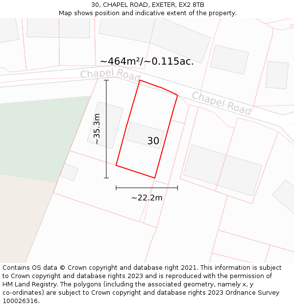 30, CHAPEL ROAD, EXETER, EX2 8TB: Plot and title map