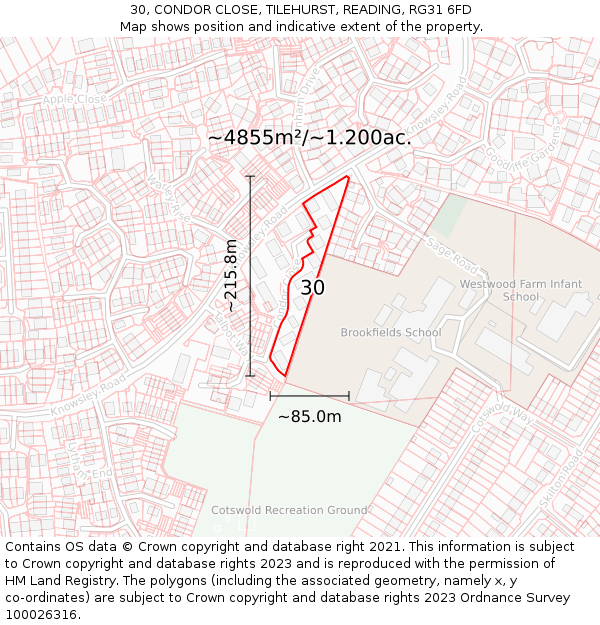 30, CONDOR CLOSE, TILEHURST, READING, RG31 6FD: Plot and title map
