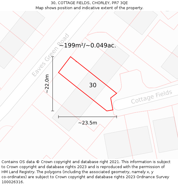 30, COTTAGE FIELDS, CHORLEY, PR7 3QE: Plot and title map