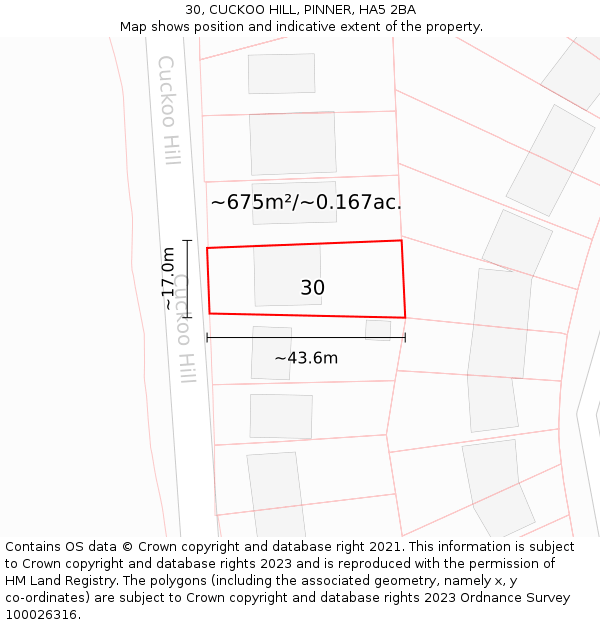 30, CUCKOO HILL, PINNER, HA5 2BA: Plot and title map