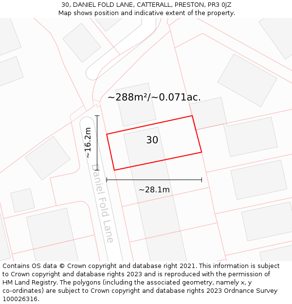 30, DANIEL FOLD LANE, CATTERALL, PRESTON, PR3 0JZ: Plot and title map