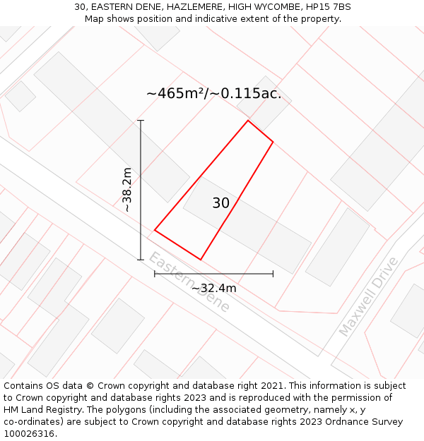 30, EASTERN DENE, HAZLEMERE, HIGH WYCOMBE, HP15 7BS: Plot and title map