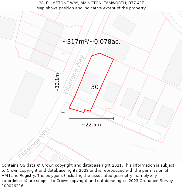30, ELLASTONE WAY, AMINGTON, TAMWORTH, B77 4FT: Plot and title map