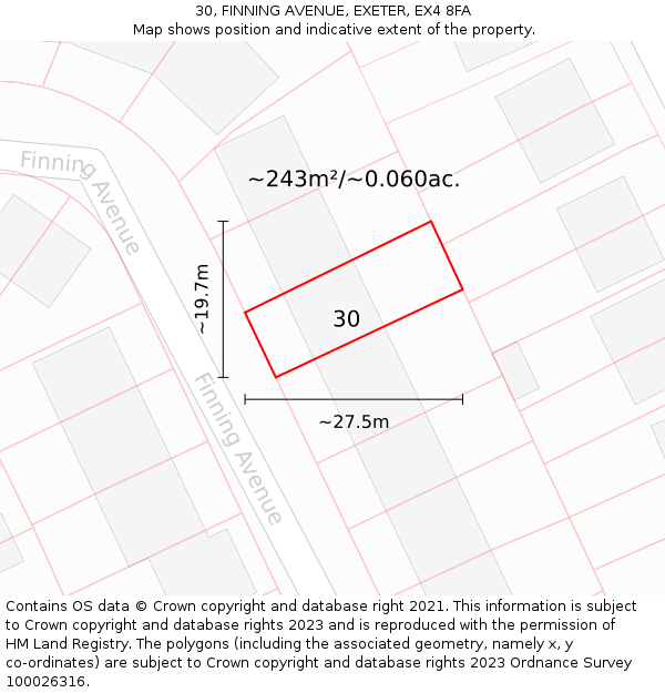 30, FINNING AVENUE, EXETER, EX4 8FA: Plot and title map