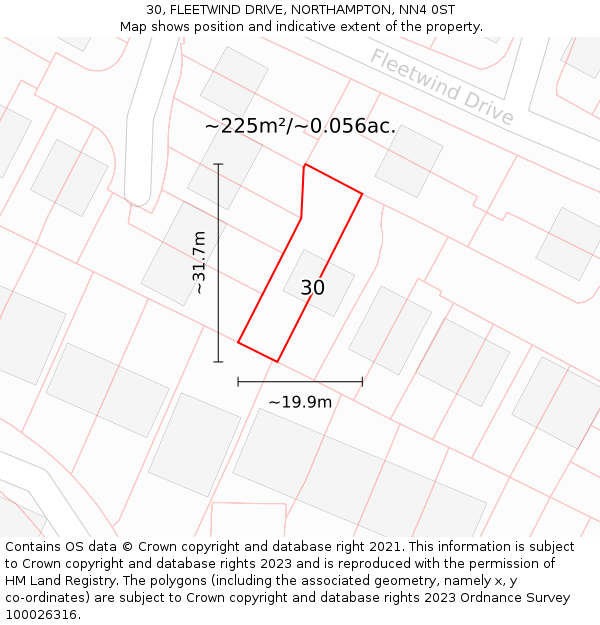 30, FLEETWIND DRIVE, NORTHAMPTON, NN4 0ST: Plot and title map