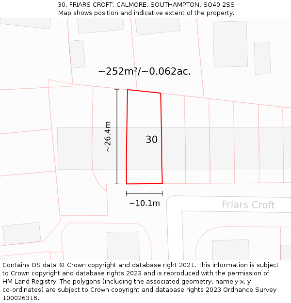 30, FRIARS CROFT, CALMORE, SOUTHAMPTON, SO40 2SS: Plot and title map