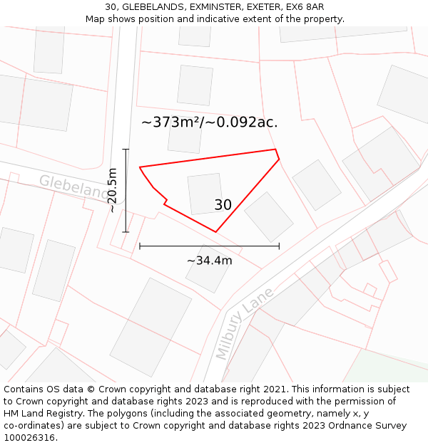 30, GLEBELANDS, EXMINSTER, EXETER, EX6 8AR: Plot and title map