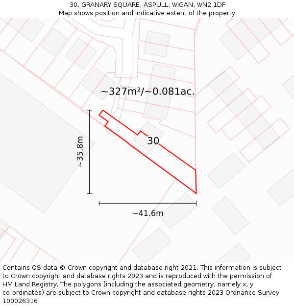 30, GRANARY SQUARE, ASPULL, WIGAN, WN2 1DF: Plot and title map