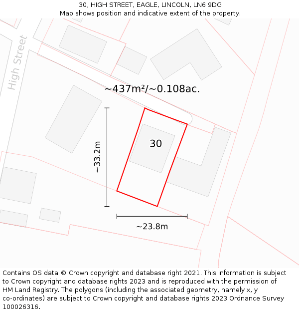 30, HIGH STREET, EAGLE, LINCOLN, LN6 9DG: Plot and title map