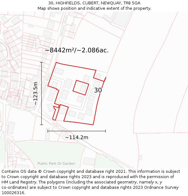 30, HIGHFIELDS, CUBERT, NEWQUAY, TR8 5GA: Plot and title map