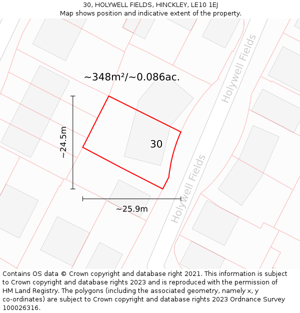 30, HOLYWELL FIELDS, HINCKLEY, LE10 1EJ: Plot and title map