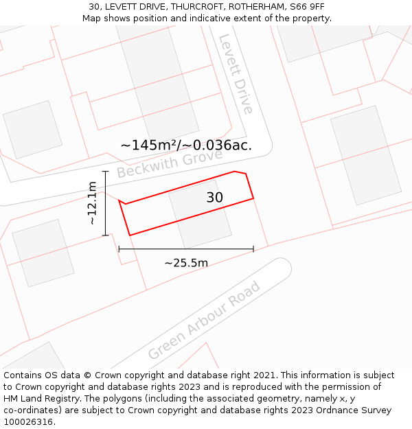 30, LEVETT DRIVE, THURCROFT, ROTHERHAM, S66 9FF: Plot and title map