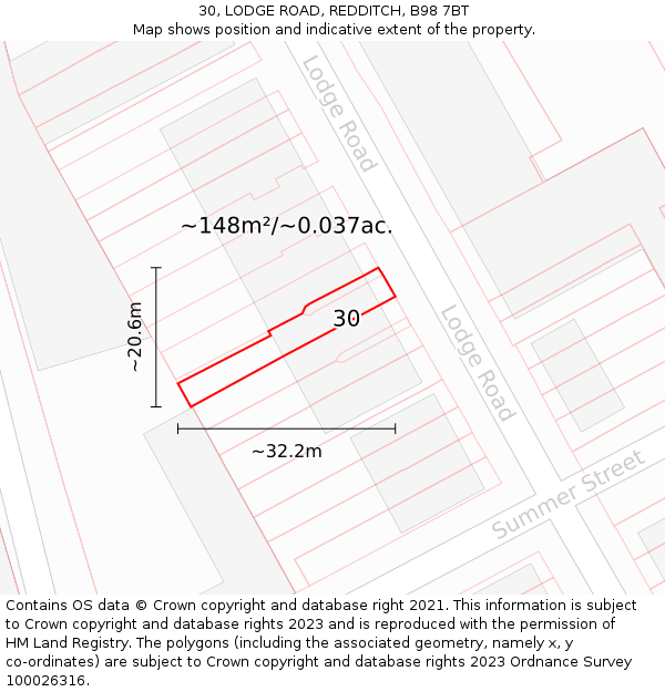 30, LODGE ROAD, REDDITCH, B98 7BT: Plot and title map