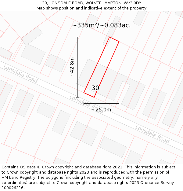 30, LONSDALE ROAD, WOLVERHAMPTON, WV3 0DY: Plot and title map