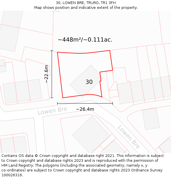 30, LOWEN BRE, TRURO, TR1 3FH: Plot and title map
