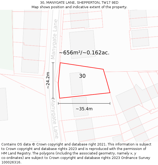 30, MANYGATE LANE, SHEPPERTON, TW17 9ED: Plot and title map
