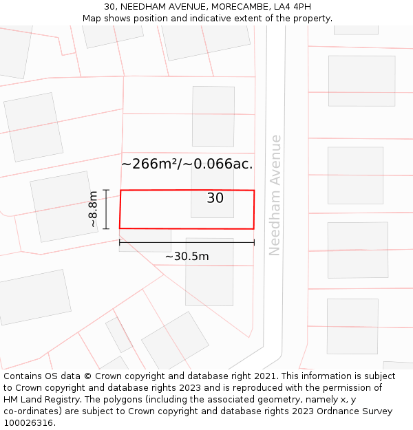 30, NEEDHAM AVENUE, MORECAMBE, LA4 4PH: Plot and title map