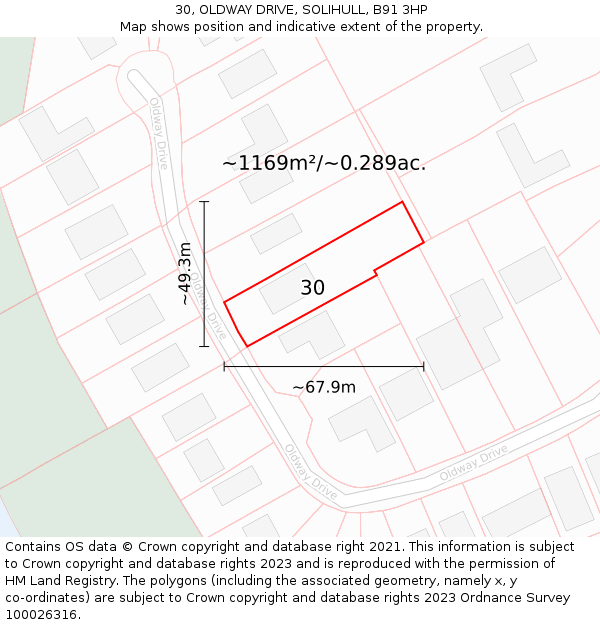 30, OLDWAY DRIVE, SOLIHULL, B91 3HP: Plot and title map